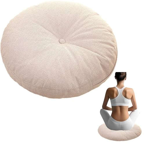 RTSFKFS Sitzkissen Rund 40/45/50/60/70cm Dicke 13-15cm 1 Stück Bodenkissen Rund Sitzpolster Stuhlauflage Sitzpolster Stuhlkissen Polster Auflage for Wohnzimmer Büro Konferenzraum(Ivory,60cm/23.6)