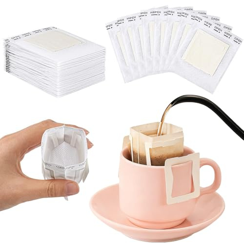NVWA KIRO100Pcs Disposable Coffee Bags, Coffee Filters with Hanging Ear for Most Cups, Home, Office, Travel, Camping. Portable Drip Coffee is Disposable After Use, Convenient for Cleaning (White)