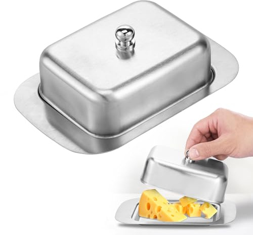 18x6x12cm Butterdose Edelstahl, Butterschale mit Deckel, Staubdicht , Wiederverwendbar, Tragbar Butter Dish, Schlicht Elegant Butterbox für Küchen, Restaurants, Cafés (Silber)