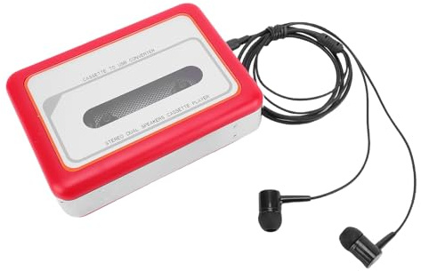 docooler Cassette Tape Player USB Portable Cassette to MP3 Digital Converter with Built in Speaker and 3.5mm Headphone Jack (Rot)