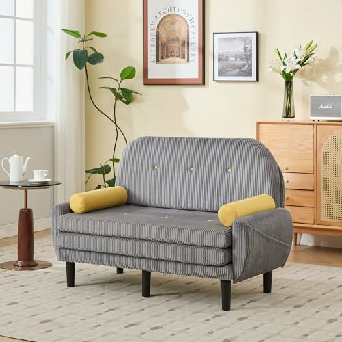 VSOGA Grå Cord-Loveseat-soffa för vardagsrummet, som dagbädd och relaxfåtölj med förvaringsutrymme.