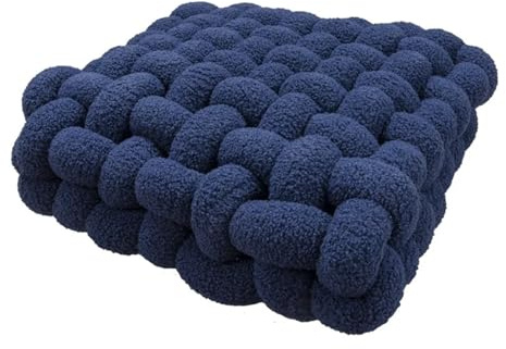XIUsheUA Cojín Anudado a Mano Cojín de Nudo, Almohada Peluche estética, Suave vellón bereber, Felpa for Dormitorio, Silla, cojín Anudado for Dormir(Dark Blue,30x33x12CM)