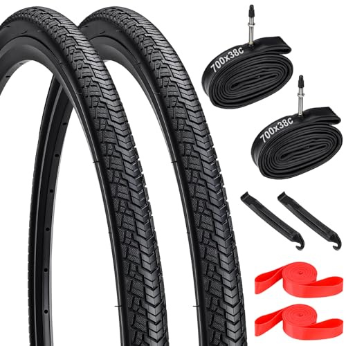 2Pcs Fahrradreifen 28 Zoll Faltbar Fahrradreifen 28x1.50 700x38C Mantel 40-622 Reifen und schlauche 700c Fahrräder Reifen FV48mm Presta Ventil für Rennrad, Stadtfahren, Cyclocross- und Tourenräder