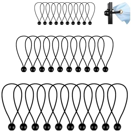 Lot de 30 Tendeurs Élastiques avec Boule en Caoutchouc – Corde Sandow de 10/15/20 cm – Accessoire pour Fixation de Bâches, Affiches, Tentes, Bannières et Pavillons