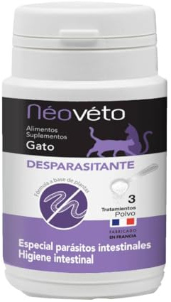 Néovéto - Vermipurge - Vermifuge pour Chat en Poudre Naturelle - Actifs agréés par Les Services Vétérinaires Français - Fabriqué en France - Facile à administrer - (Version espagnole)