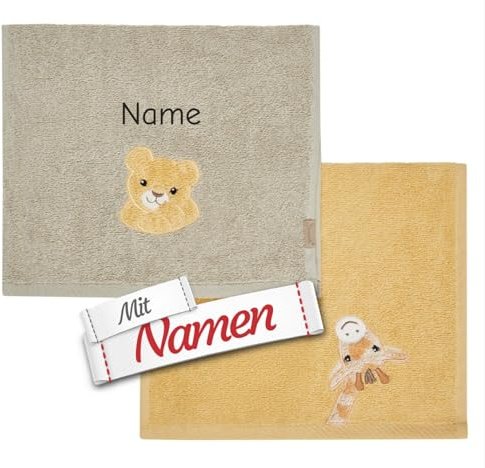 Sterntaler Kinderhandtuch mit Namen Bestickt, Safari Löwe & Giraffe, Doppelpack, Geschenk zur Geburt und Taufe, Händehandtuch aus Baumwolle 50x30 cm