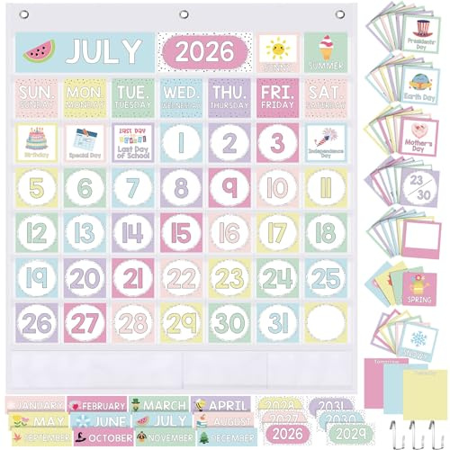Sinload Classroom Calendar Pocket Chart White, Colourful | Seasons Festival Weather Pocket Chart Monthly Classroom Calendar for Homeschool Back to School Decor Supplies