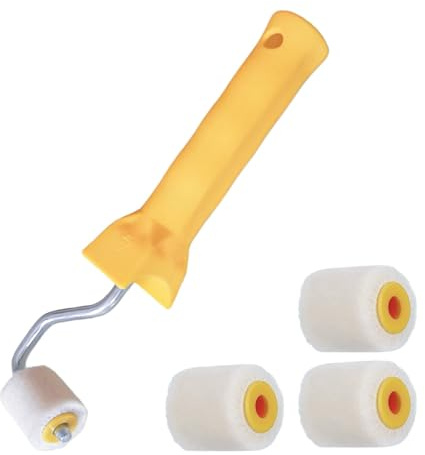 Mini Rollers for Painting, Extra Small Wool Rollers for Painting Set | Small Paint Roller Ideal for Touch Up Trim Edge or Corner for Home Renovation Craft Projects(1 Handle+4 Brush Heads)