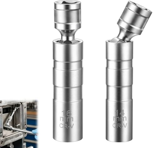 Auravale 2 Pièces Cle a Bougie 14mm 16mm, Douille Bougie Magnétique Universelle Paroi Mince 12 Pans 3/8 Pouces CR-V Rotation à 360° Outil de Démontage de Bougies Outils de Retrait pour Automobile