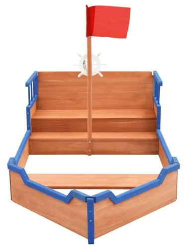 LoogCape Bac à sable bateau pirate en bois de sapin 190 x 94,5 x 101 cm avec couverture, banc et voile pour jardin, terrasse, balcon, jouet d'extérieur en bois, résistant aux intempéries, adapté aux