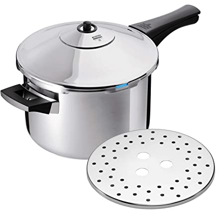 Kuhn Rikon Pressure Cooker Set, 4L and 8L (24cm) Duromatic Inox Food Steamers with Side Grips. Multi Cooker Hotpot with Auto Lock Lid. Stainless Steel Pot – 10 Year Kuhn Rikon Cookware Guarantee