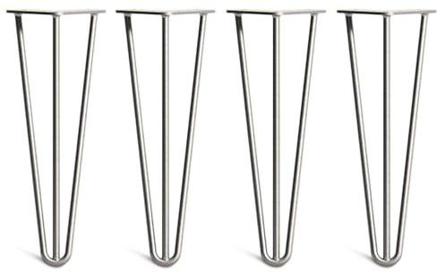The Hairpin Leg Co. 4X Haarnadel-Tischbeine: Doppel-Schweiß Stahl, Schrauben, Anleitung, Schutzfüße. Klassischer 10mm 3 Stangen Stil. 35cm Klarlack