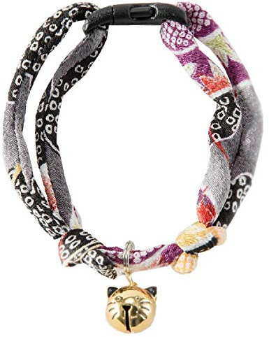Necoichi Chirimen Hanabi Fireworks Cat Collar (Gray) with Bell Safety Breakaway Soft Lightweight for Cats Kitty Kitten Japanese Stylish Pattern, No.1 Seller in Japan