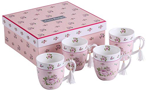 London Boutique K414 Gift set-set di 4 tazze, rose rosa