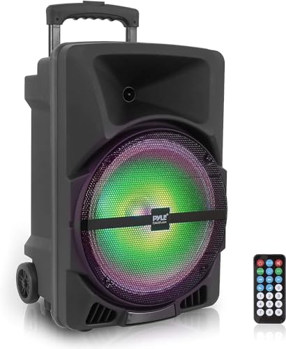 Pyle Speaker Bluetooth Portatile, Altoparlante Amplificato Portatile, Ricaricabile da 1200 Watt con Ingresso USB SD MP3 AUX da 0,35 cm, Luce da Festa Lampeggiante e Radio FM