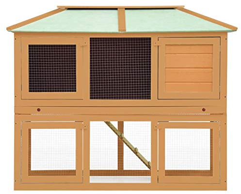 Tidyard Kleintierstall Doppelstöckiger Kaninchenstall Kleintierhaus für Kleintiere Hasen, Hamster, Tannenholz 130 x 68 x 105 cm