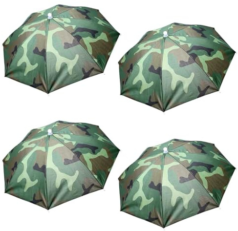 HunterBee, 4 cappelli per ombrelli da sole, impermeabili, pieghevoli, per la pesca, mani libere per spiaggia, all'aperto, grandi dimensioni, mimetica