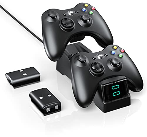 Controller Charger Station for Xbox 360,BOFFO Dual Charging Dock with 2pcs 1200mAh Rechargeable Battery Packs and a Charging Cable