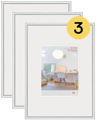 walther design Bilderrahmen silber 29,7 x 42 cm (DIN A3) mit Kunstglas 3er Pack, New Lifestyle Kunststoffrahmen KVX342S3