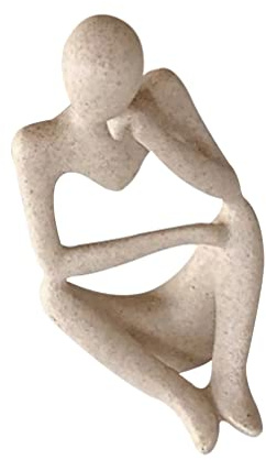 NUOBESTY Denker Statue Abstrakte Kunst Skulptur: Beige Harz Denker Figur Sammlbare Moderne Menschliche Statue Bücherregal für Home Office