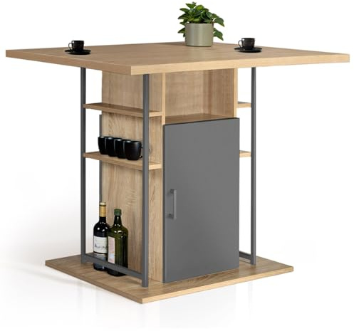IDMarket - Ilot Central UGO 110 cm Bois Gris et Imitation hêtre avec rangements Design Industriel