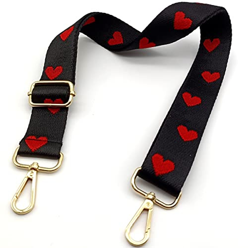 Schultergurt für Taschen Liebe Schwarz, Taschengurte zum Wechseln, Taschengurt Breit mit Karabiner Gold, Tragegurt Tasche 80-130 cm für Damen Schultertaschen, Moderne Handtasche Accessoires, 3.8cm, 01
