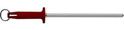 Starrett Professional Knife Sharpeners Steel - BKR407-10 Knurled Finish 10 Inch (250mm) Red Handle Hard Carbon Steel - Kitchen Knife Sharpener Rod for Honing Chef Butchers Cleaver Hunter Knife