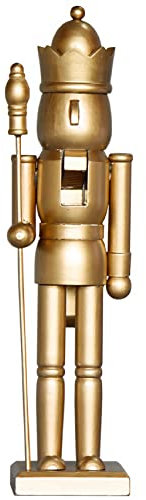 ROBAUN Rey del Cascanueces de Navidad con cetro, decoración de estantes de Festival de Mesa de Cascanueces de Navidad Grande, Tonos Dorados, 15 Pulgadas de Alto