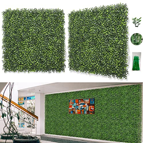 Bybeton Künstliche Buchsbaum-Gras-Wandpaneele, 6 Stück, 50,8 x 50,8 cm, UV-Anti-Gras-Hintergrund und grüne Wandpaneele für Innen- und Außenbereich, Privatsphäre und Garten, Balkon, Sichtschutzzaun,