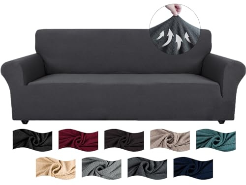 CYCMACO High Stretch Sofa Überzug 4 Sitzer, Sofabezug rutschfest, Couch Bezug Elastischer, Jacquard Sofahusse Mit Armlehnen, Universal Sofa Covers, Couchüberzug Waschbare, Dunkelgrau