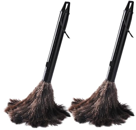 2 plumeros retráctiles de plumas de avestruz para limpieza, plumero retráctil esponjoso y natural de 9.8 a 16 pulgadas con mango retráctil (negro)