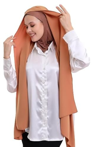 NAJMA Hijab soie de médine 2 en 1 avec bonnet cagoule intégré et attaché au foulard à enfilet pratique, Voile sport respirant attaché avec voile, Hijab ninja opaque léger doux pratique