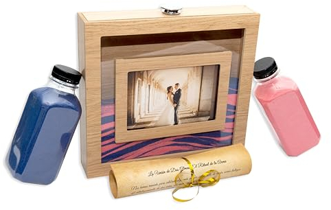 NIRALIS Kit para Ceremonia de la Arena Bodas 2 botes de 800g Rosa y Azul madera Roble - Ritual Arena Bodas Decoración Bodas (Roble)