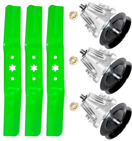 JYLEYJ 137,2 cm Rasenmäher-Umbausatz für MTD Cub Ca det RZT-L54KH RZT-S54 XT1-ST54 RZT-S54KW G8400 Z6600, 3 Spindel 618-06978 918-06978, 3 Klingen (Medium-L) ift) 742 -05056A 942-05056
