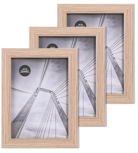 lincoolart Cornice Portafoto 13x18 cm in Legno Naturale, Set da 3 Pezzi, Cornici MDF con Vetro Acrilico Infrangibile, per Parete e Tavolo, Ideale per Foto, Regalo e Decorazione​