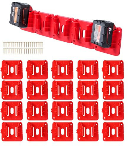 KETTKEL 20pack Milwaukee M18 Battery Holder,Wall Mount 18v Milwaukee Battery Storage Case Tool Holder For Shelf Work Van Toolbox