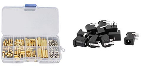 Nuhikap 10Pcs 5.5X2.1mm Female DC Power Jack Socket Connector & 120Pcs M3 Male Female Brass Hex Column Standoff Support Spacer