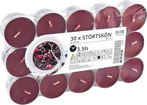 Leafy Greens & Violets Scented Tealight Candles, Dark Red, 3.5 Hours - Set of 30, 3.8cm