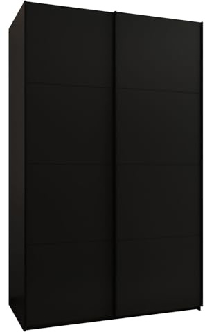 MEBLE KRYSPOL LUX 1 Schrank mit 2 Schiebetüren und geräuschlosem Schließen - Schiebesystem HETTICH Topline L - für Wohnzimmer, Schlafzimmer - 245,5x160x64cm - Schwarz, Schwarz, Schwarz