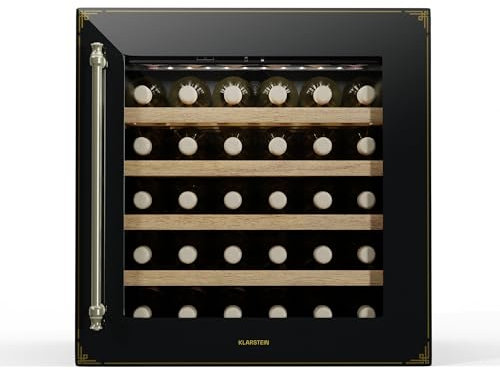 KLARSTEIN Vinsider Victoria 28 - Cantinetta per Vini, 28 Bottiglie, 1 Zona, 5-20 °C, Touch Control, LED, Ripiani in Legno, Silenziosa, da Incasso, Nero