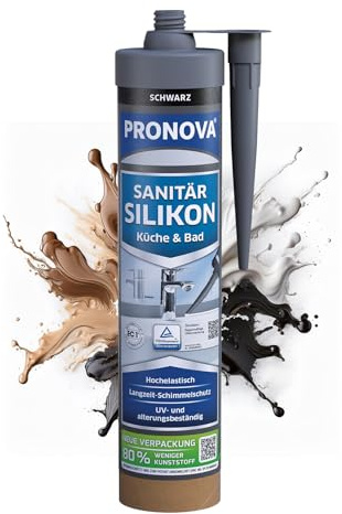 Premium Sanitär Silikon Schwarz Dusche Bad & Küche Dichtmasse für innen und außen Sicher gegen Schimmel 280ml - Made in Germany Vergilbungsfrei, Hochelastisch, UV- und alterungsbeständig