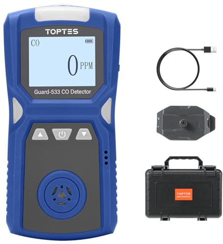 TopTes Guard-533 Detector Portátil de Monóxido de Carbono, con Alarmas Visuales, Sonoras y Vibrantes, Diseño con Clip Trasero, 120h de Espera, y a Prueba de Explosiones para Uso Doméstico y Laboral