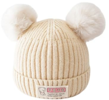 CHENGLI Tricoté Bébé Bonnet Fille Garçon Hiver Chapeau Oreilles Tricoté Enfant Double Pompon de Protection Coton de Haute Qualité 0-24Mois