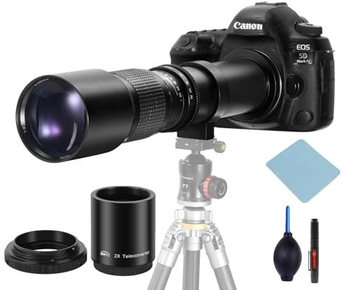 JINTU Telephoto Lens for Canon, 500-1000mm F/8 Manual Lens with T ring Adapter for Canon T8i T7i T7 T6 T6s T6i SL3 SL2 4000D 2000D 1200D, 70D 77D 650D 60D EOS-1D X Mark III/II, 5D Mark IV, 6D Mark II