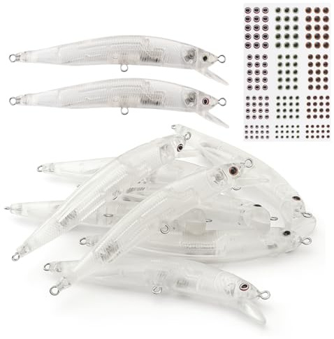 OriGlam 20 Stück Kunstköder, unlackiert, unlackiert, Elritze, Crankbaits, Topwater Angelrohlinge mit 3D-Angelauge für Lachs, Forelle, Barsch