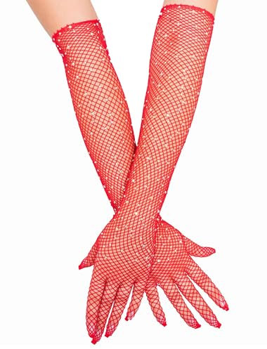 Netzhandschuhe mit Strasssteinen rot one Size