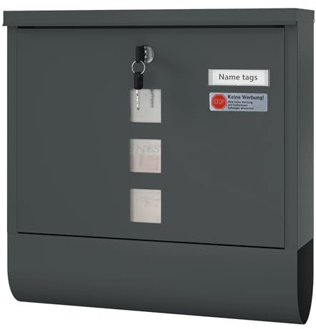 WOLTU Cassetta Postale da Esterno con Finestre di Visualizzazione e Targhetta, Cassetta Lettere con Scomparto, Antracite, 37x10,5x37 cm