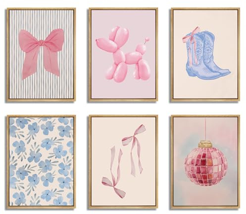 inch sunshine art Lot de 6 affiches Preppy bleues et roses - Décoration murale élégante pour chambre à coucher, salon, chambre à coucher, salon - Sans cadre - 20,3 x 25,4 cm