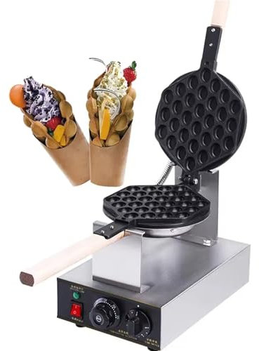 KYZTMHC 1400W Hong Kong Style Bubble Waffle Maker, 180° Rotating Plates, Stainless Steel Body, Adjustable Timer & Temp for Cafes, Home