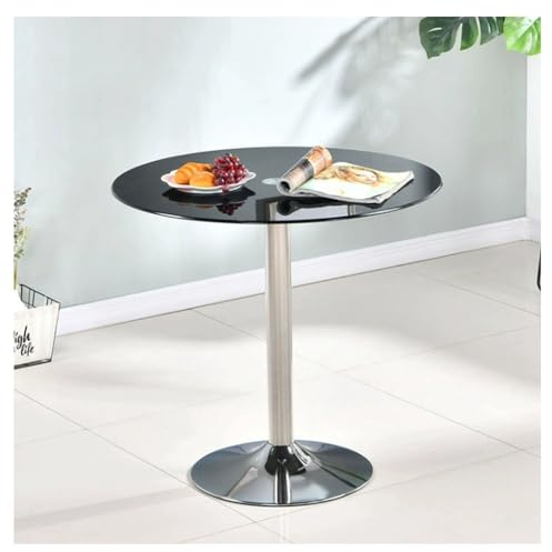 JHAISMAO Redondo Cristal Mesa Pedestal Vidrio Mesa De Comedor 60/70/80cm Moderna Circular Mesa Bistro 2-4 Plazas Base Cromada(Size:50x50x50cm,Color:Negro)
